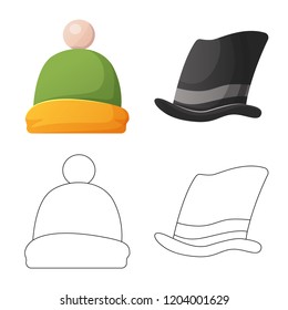 Vector illustration of headgear and cap logo. Collection of headgear and accessory stock symbol for web.