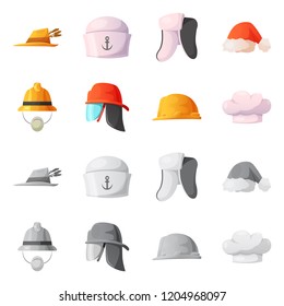 Vector illustration of headgear and cap logo. Collection of headgear and accessory vector icon for stock.