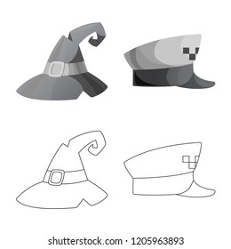 Vector illustration of headgear and cap logo. Set of headgear and accessory stock vector illustration.