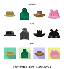Vector illustration of headgear and cap logo. Set of headgear and accessory vector icon for stock.