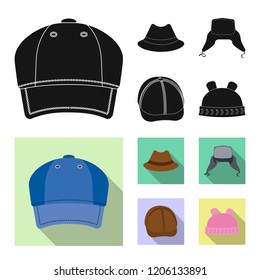 Vector illustration of headgear and cap logo. Set of headgear and accessory stock symbol for web.