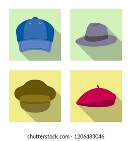 Vector illustration of headgear and cap logo. Set of headgear and accessory stock vector illustration.