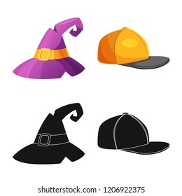 Vector illustration of headgear and cap logo. Collection of headgear and headwear vector icon for stock.