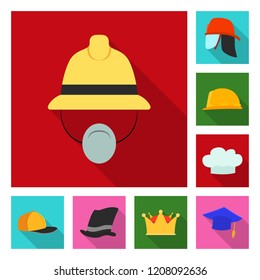 Vector illustration of headgear and cap logo. Collection of headgear and headwear stock vector illustration.