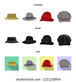 Vector illustration of headgear and cap logo. Collection of headgear and accessory stock vector illustration.