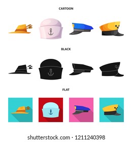 Vector illustration of headgear and cap logo. Collection of headgear and accessory stock symbol for web.