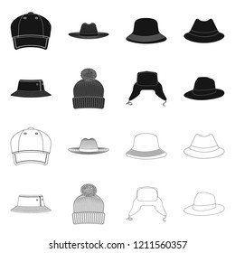 Vector illustration of headgear and cap logo. Set of headgear and accessory vector icon for stock.