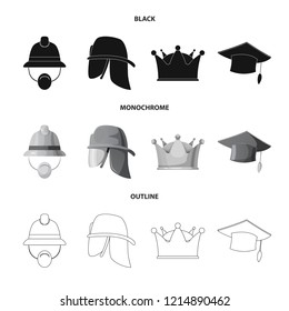 Vector illustration of headgear and cap logo. Collection of headgear and accessory stock vector illustration.