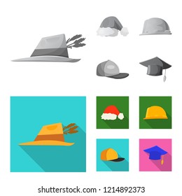 Vector illustration of headgear and cap logo. Collection of headgear and accessory vector icon for stock.