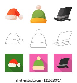 Vector illustration of headgear and cap logo. Set of headgear and accessory stock symbol for web.