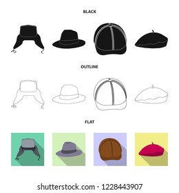 Vector illustration of headgear and cap logo. Collection of headgear and accessory vector icon for stock.
