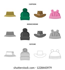 Vector illustration of headgear and cap logo. Collection of headgear and accessory stock symbol for web.