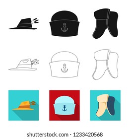Vector illustration of headgear and cap logo. Set of headgear and accessory stock vector illustration.
