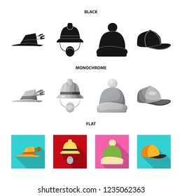 Vector illustration of headgear and cap logo. Set of headgear and accessory vector icon for stock.