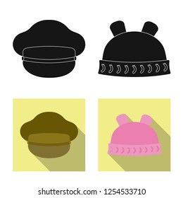 Vector illustration of headgear and cap logo. Collection of headgear and accessory stock symbol for web.