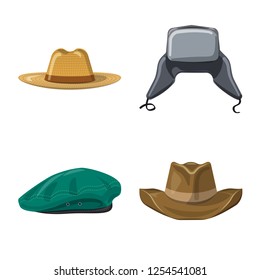 Vector illustration of headgear and cap logo. Set of headgear and accessory stock symbol for web.