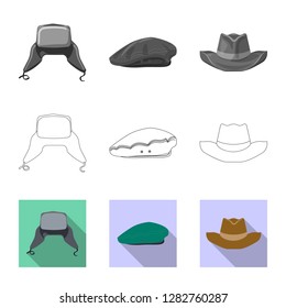 Vector illustration of headgear and cap logo. Set of headgear and accessory vector icon for stock.