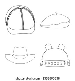 Vector illustration of headgear and cap logo. Set of headgear and accessory stock vector illustration.