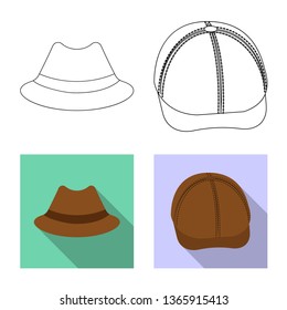 Vector illustration of headgear and cap logo. Collection of headgear and accessory stock vector illustration.