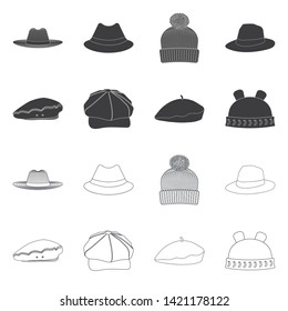 Vector illustration of headgear and cap logo. Set of headgear and accessory stock symbol for web.