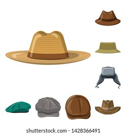 Vector illustration of headgear and cap logo. Set of headgear and accessory stock vector illustration.