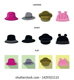 Vector illustration of headgear and cap logo. Set of headgear and accessory stock vector illustration.