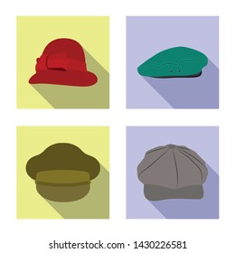 Vector illustration of headgear and cap logo. Collection of headgear and accessory stock vector illustration.
