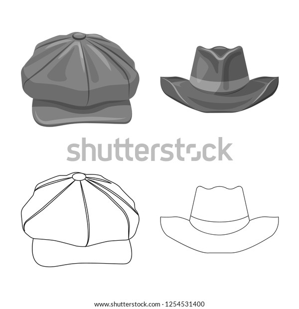 Vector illustration of\
headgear and cap logo. Collection of headgear and accessory stock\
symbol for web.