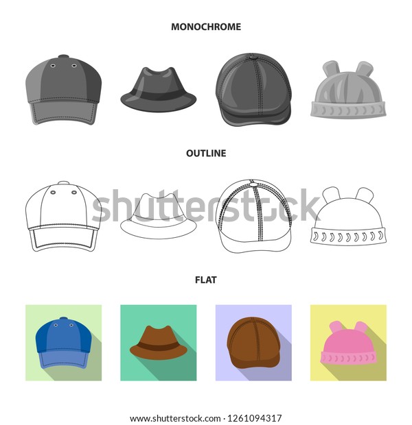 Vector illustration of\
headgear and cap logo. Set of headgear and accessory vector icon\
for stock.