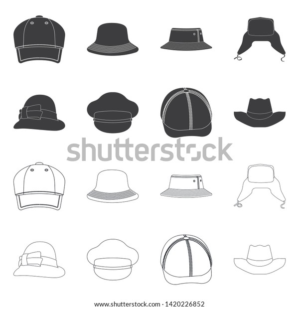 Vector illustration of\
headgear and cap logo. Set of headgear and accessory stock symbol\
for web.