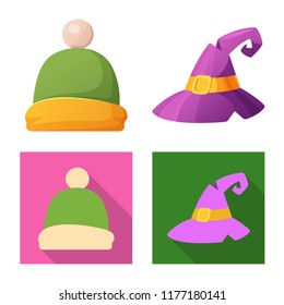 Vector illustration of headgear and cap sign. Set of headgear and accessory vector icon for stock.