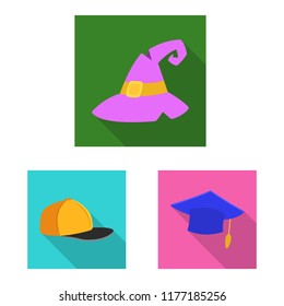 Vector illustration of headgear and cap sign. Set of headgear and accessory stock vector illustration.