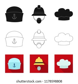 Vector illustration of headgear and cap sign. Collection of headgear and accessory stock vector illustration.