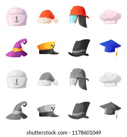Vector illustration of headgear and cap sign. Collection of headgear and accessory stock symbol for web.
