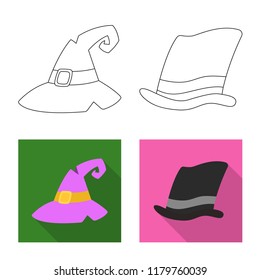 Vector illustration of headgear and cap sign. Collection of headgear and accessory vector icon for stock.