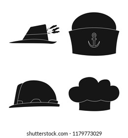 Vector illustration of headgear and cap sign. Set of headgear and accessory stock symbol for web.