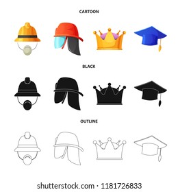 Vector illustration of headgear and cap sign. Set of headgear and accessory stock symbol for web.