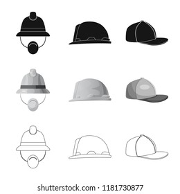 Vector illustration of headgear and cap sign. Collection of headgear and accessory stock symbol for web.