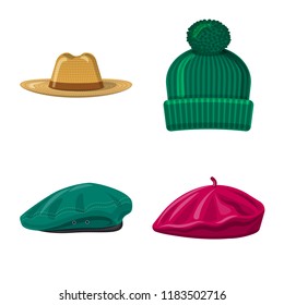 Vector illustration of headgear and cap sign. Collection of headgear and accessory stock vector illustration.