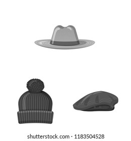 Vector illustration of headgear and cap sign. Collection of headgear and accessory vector icon for stock.