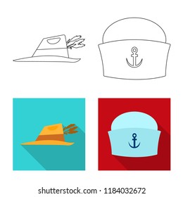 Vector illustration of headgear and cap sign. Collection of headgear and accessory vector icon for stock.
