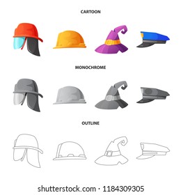 Vector illustration of headgear and cap sign. Collection of headgear and accessory vector icon for stock.