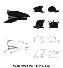 Vector illustration of headgear and cap sign. Collection of headgear and accessory stock symbol for web.