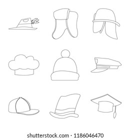 Vector illustration of headgear and cap sign. Set of headgear and accessory vector icon for stock.