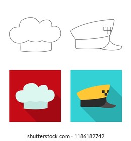 Vector illustration of headgear and cap sign. Set of headgear and accessory stock symbol for web.