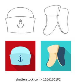 Vector illustration of headgear and cap sign. Set of headgear and accessory vector icon for stock.