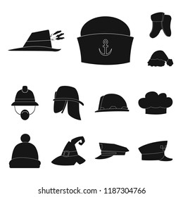 Vector illustration of headgear and cap sign. Set of headgear and accessory stock vector illustration.