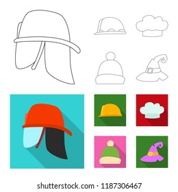 Vector illustration of headgear and cap sign. Collection of headgear and accessory stock symbol for web.