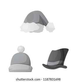 Vector illustration of headgear and cap sign. Collection of headgear and accessory vector icon for stock.