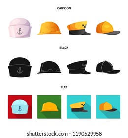 Vector illustration of headgear and cap sign. Set of headgear and accessory vector icon for stock.